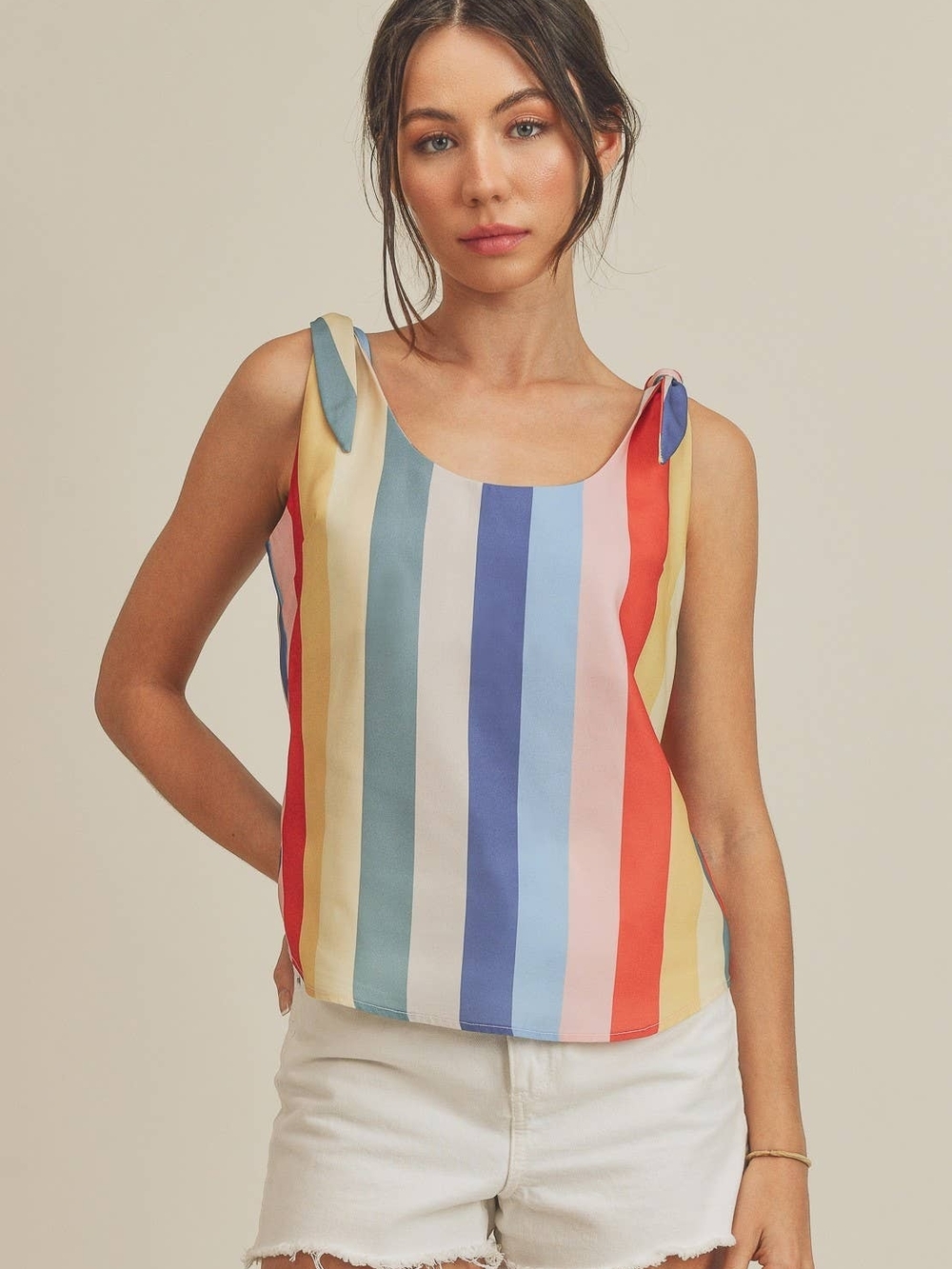 Aemi + Co Striped Tie-Shoulder Tank Top - Multi